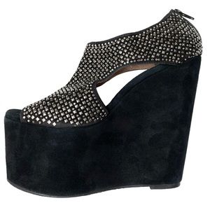 Jeffrey Campbell Mariah studded black & silver tall platform wedge shoes size 8